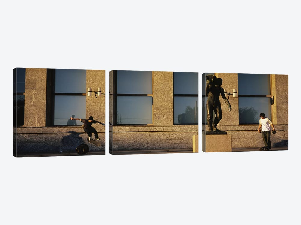 Skateboarders In Front Of Radhuset (City Hall), Oslo, Ostlandet, Norway by Panoramic Images 3-piece Canvas Art