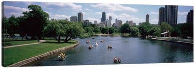 High angle view of a group of people on a paddle boat in a lake, Lincoln Park, Chicago, Illinois, USA Canvas Art Print - Chicago Skylines