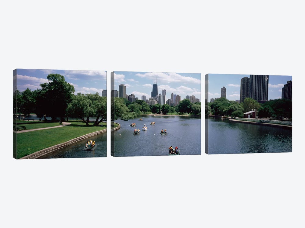 High angle view of a group of people on a paddle boat in a lake, Lincoln Park, Chicago, Illinois, USA by Panoramic Images 3-piece Canvas Artwork