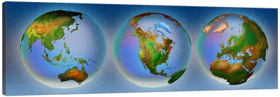 Close-up of three globes Canvas Art Print - Globes