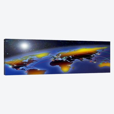 Flight plan marked on a globe Canvas Print #PIM4835} by Panoramic Images Art Print