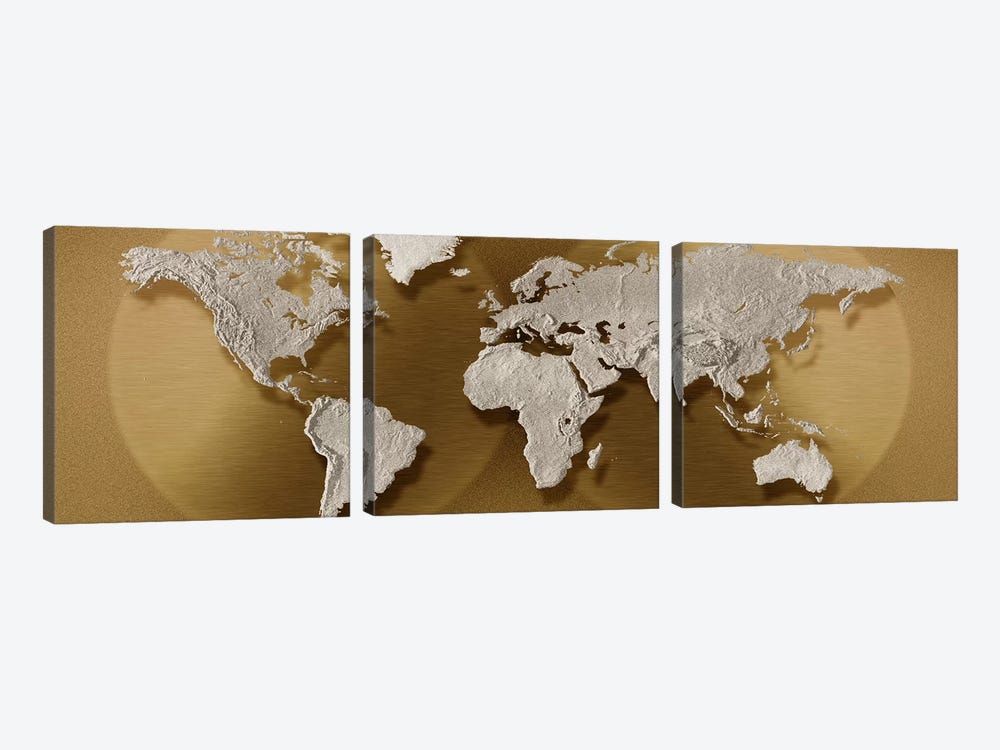Close-up of a world map by Panoramic Images 3-piece Canvas Wall Art