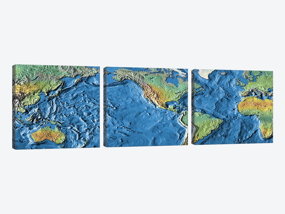 Close-up of a world map by Panoramic Images 3-piece Canvas Art