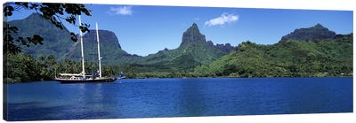 A Lone Sailboat, Opunohu Bay, Mo'orea, Windward Islands, Society Islands, French Polynesia Canvas Art Print - Sailboat Art