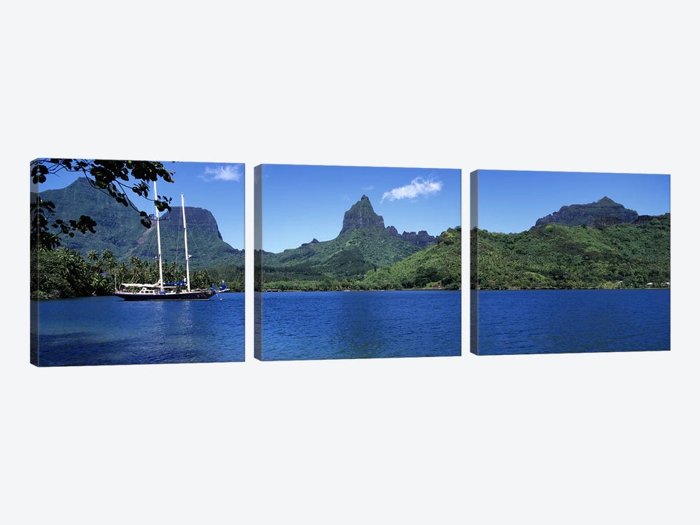 A Lone Sailboat, Opunohu Bay, Mo'orea, Windward Islands, Society Islands, French Polynesia by Panoramic Images 3-piece Canvas Print