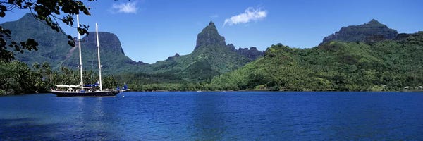A Lone Sailboat, Opunohu Bay, Mo'orea, Windward Islands, Society Islands, French Polynesia