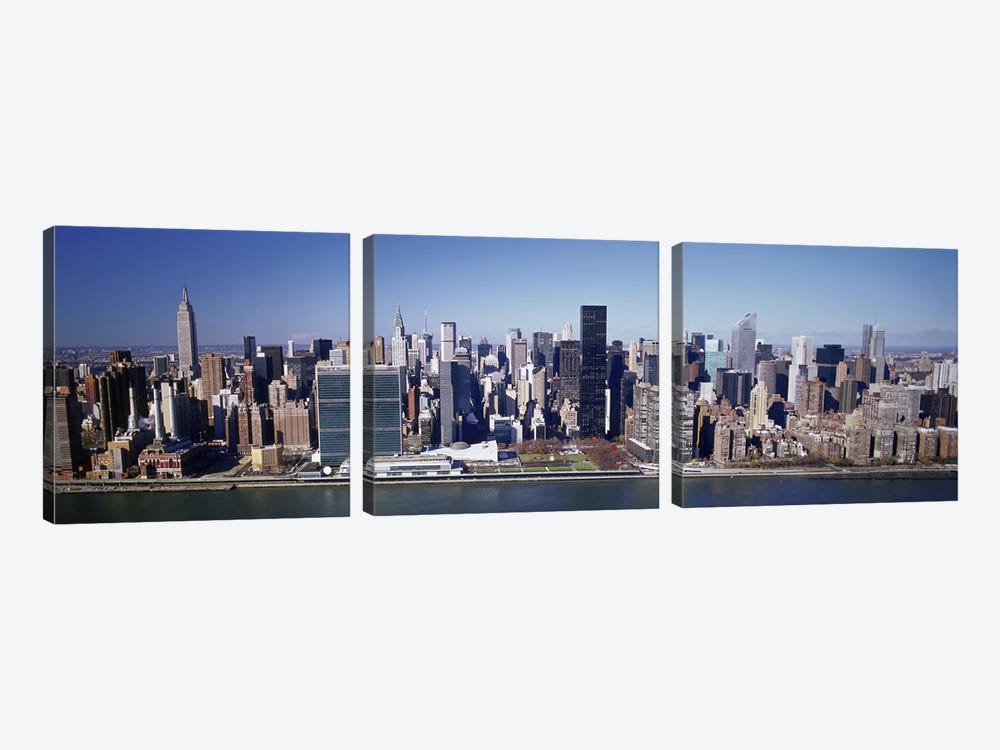 Buildings on the waterfront, Manhattan, New York City, New York State, USA by Panoramic Images 3-piece Canvas Art