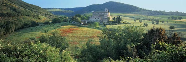 Tuscany: High angle view of a church, Abbazia di Sant'Antimo, Tuscany, Italy by Panoramic Images