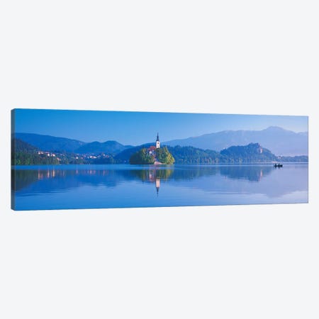Foothill Landscape Featuring Pilgrimage Church Of The Assumption Of Mary (Our Lady Of The Lake), Bled, Slovenia Canvas Print #PIM4866} by Panoramic Images Canvas Wall Art