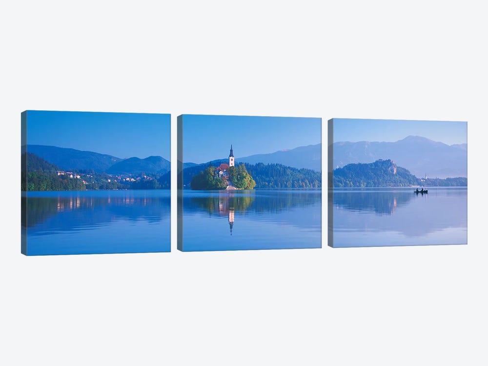 Foothill Landscape Featuring Pilgrimage Church Of The Assumption Of Mary (Our Lady Of The Lake), Bled, Slovenia by Panoramic Images 3-piece Canvas Print