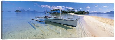 Fishing boat moored on the beach, Palawan, Philippines #2 Canvas Art Print - Boat Art