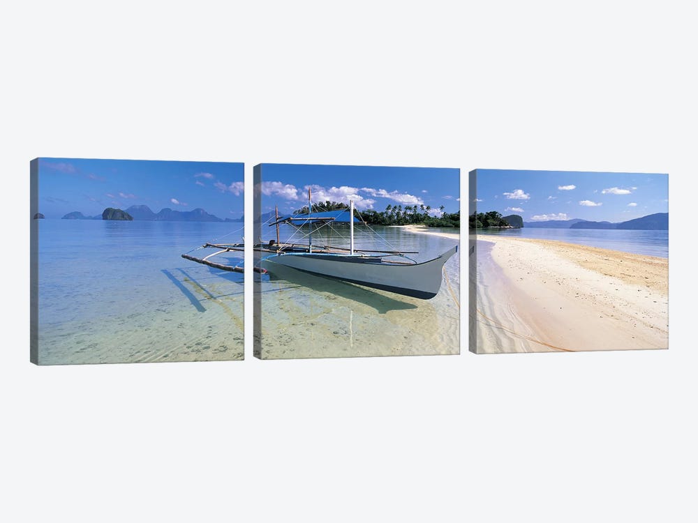 Fishing boat moored on the beach, Palawan, Philippines #2 by Panoramic Images 3-piece Canvas Art Print