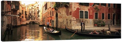 Gondolas Navigating The Canal, Venice, Italy Canvas Art Print - Veneto Art