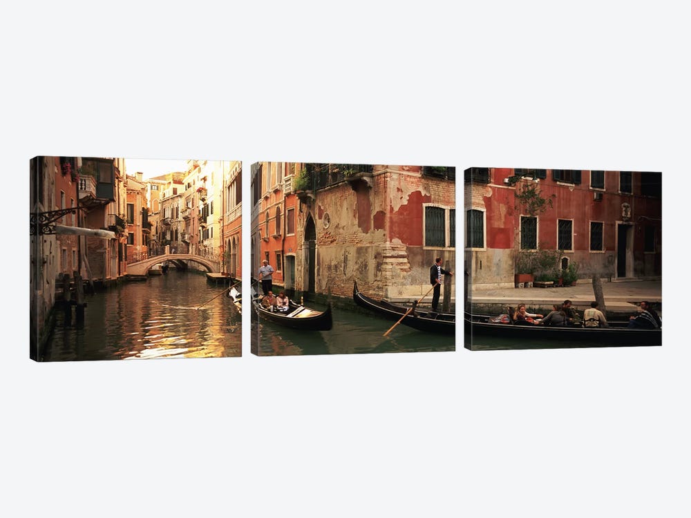 Gondolas Navigating The Canal, Venice, Italy by Panoramic Images 3-piece Canvas Print