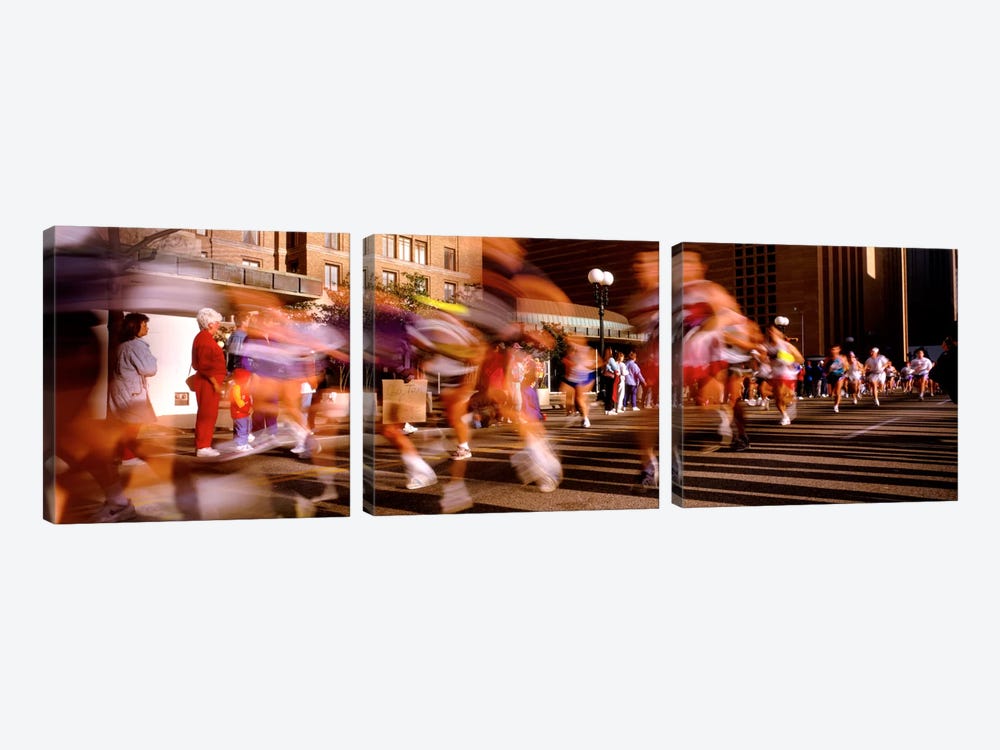 Blurred Motion Of Marathon Runners, Houston, Texas, USA by Panoramic Images 3-piece Canvas Wall Art