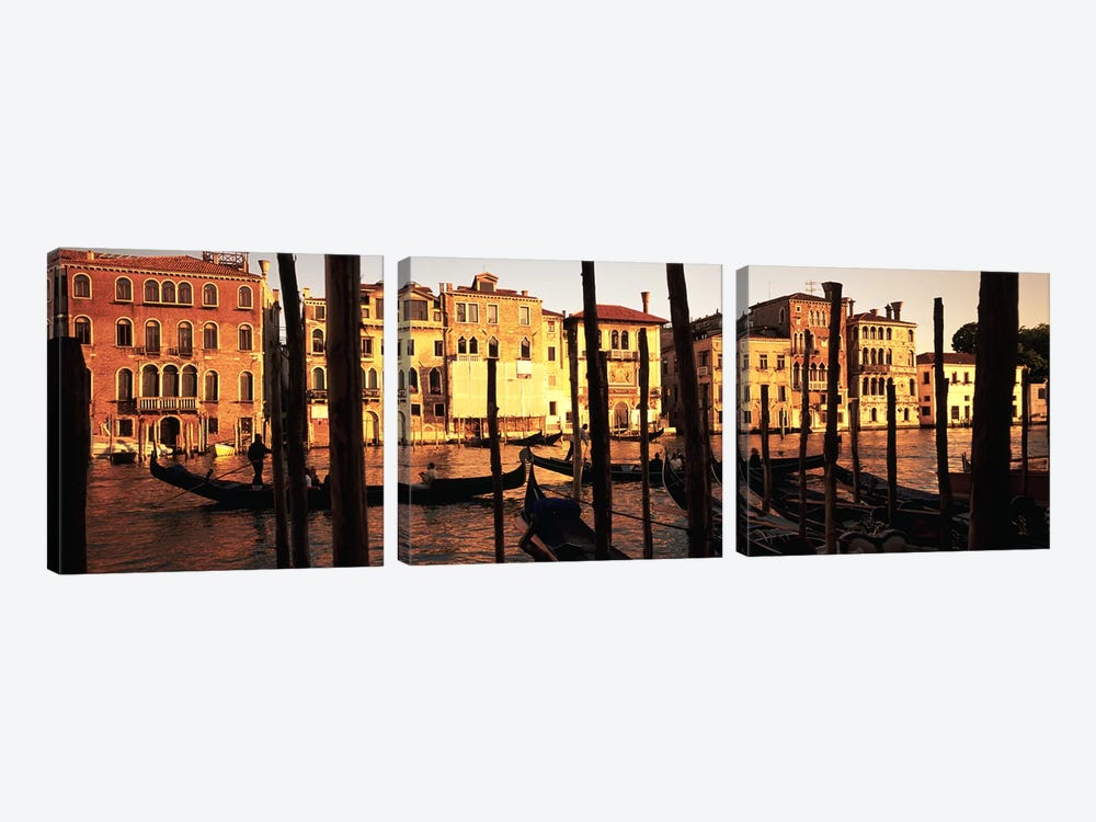 Moored Gondolas In A Canal II, Venice, Italy by Panoramic Images 3-piece Canvas Print