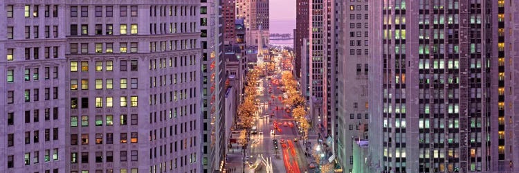 Aerial View Of An Urban Street, Michigan Avenue, Chicago, Illinois, USA