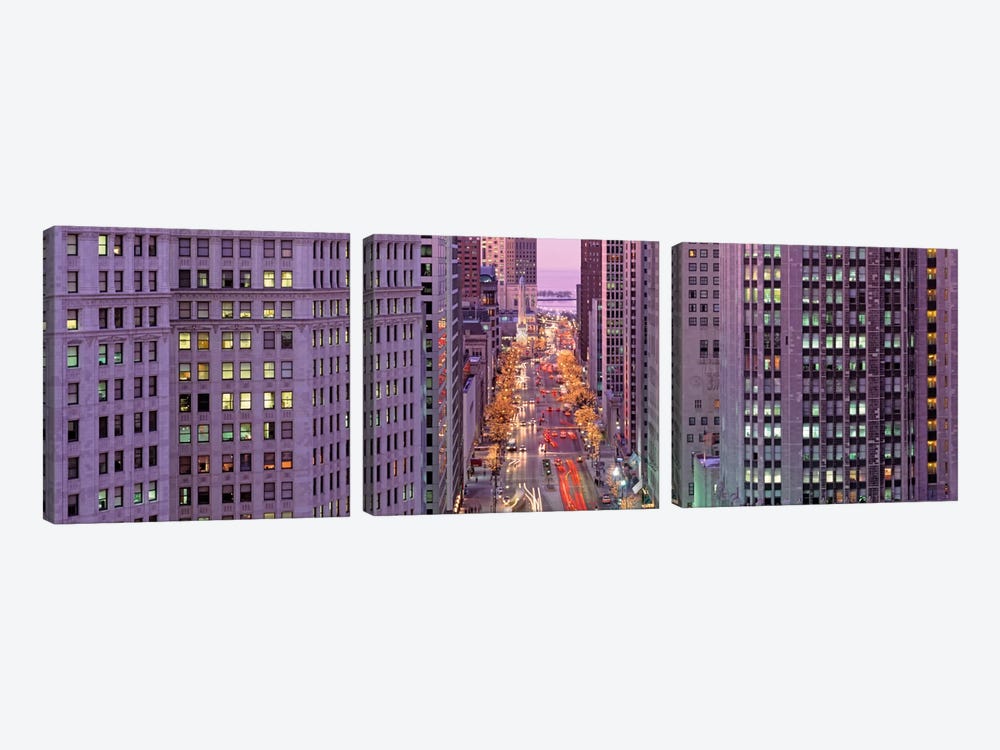Aerial View Of An Urban Street, Michigan Avenue, Chicago, Illinois, USA by Panoramic Images 3-piece Canvas Art