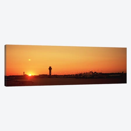 Sunset Over An AirportO'Hare International Airport, Chicago, Illinois, USA Canvas Print #PIM4916} by Panoramic Images Canvas Art