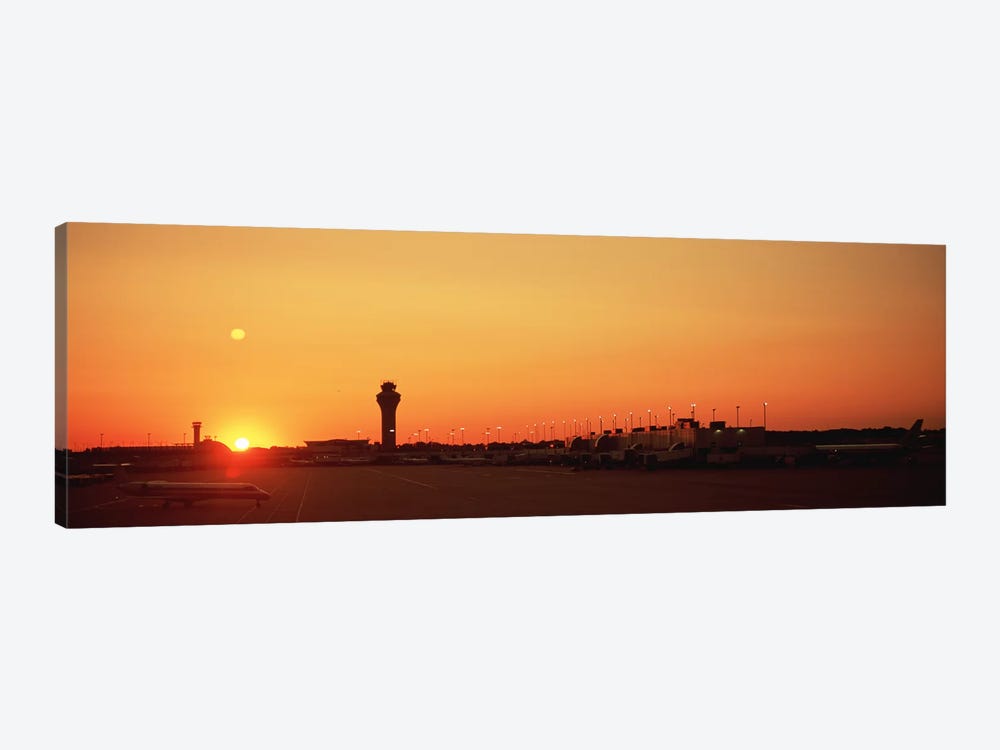 Sunset Over An AirportO'Hare International Airport, Chicago, Illinois, USA by Panoramic Images 1-piece Canvas Art Print