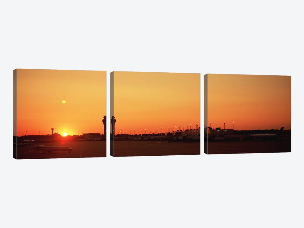 Sunset Over An AirportO'Hare International Airport, Chicago, Illinois, USA by Panoramic Images 3-piece Canvas Art Print