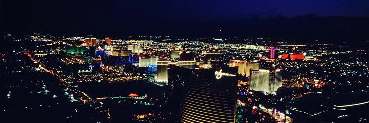 High angle view of a city lit up at night, The Strip, Las Vegas, Nevada, USA