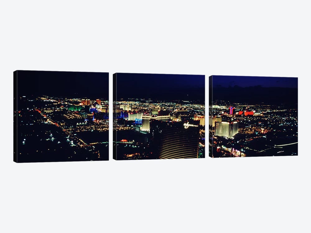 High angle view of a city lit up at night, The Strip, Las Vegas, Nevada, USA by Panoramic Images 3-piece Canvas Art