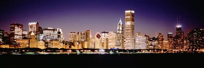 Downtown Skyline At Night, Chicago, Cook County, Illinois, USA by Panoramic Images canvas print