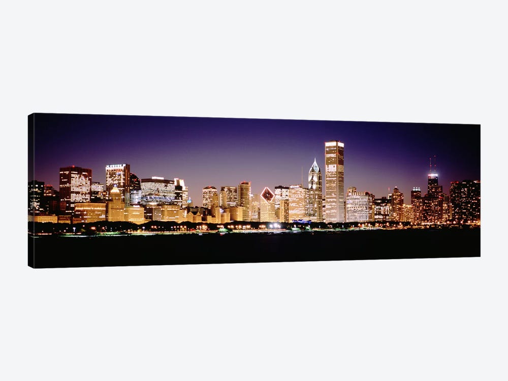 Downtown Skyline At Night, Chicago, Cook County, Illinois, USA by Panoramic Images 1-piece Canvas Print