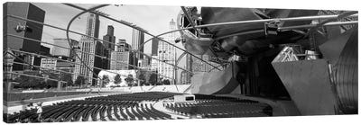 Low Angle View Of Buildings In A City, Pritzker Pavilion, Millennium Park, Chicago, Illinois, USA Canvas Art Print - Black & White Cityscapes