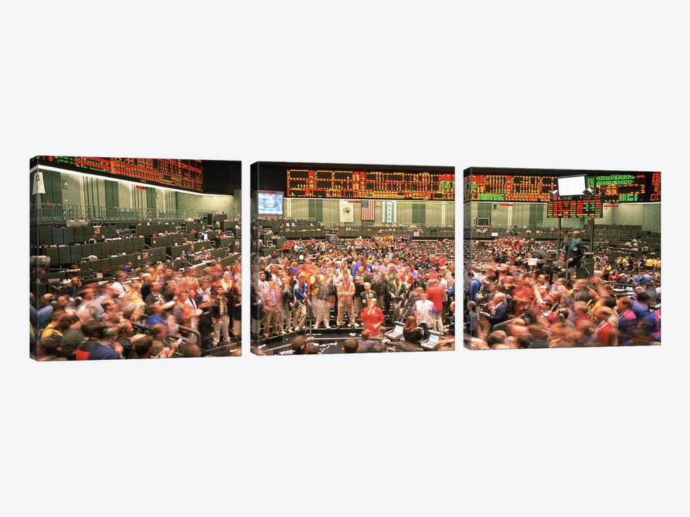 Large group of people on the trading floor, Chicago Board of Trade, Chicago, Illinois, USA by Panoramic Images 3-piece Canvas Art