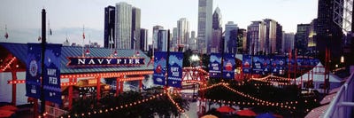 Amusement Park Lit Up At Dusk, Navy Pier, Chicago, Illinois, USA by Panoramic Images canvas print