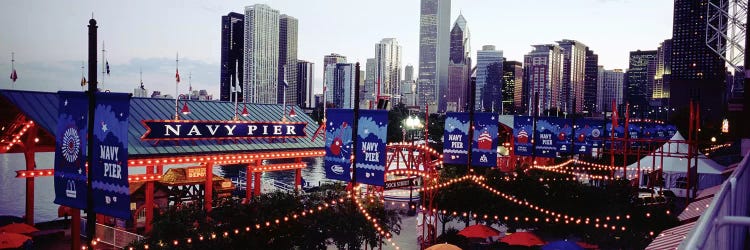 Amusement Park Lit Up At Dusk, Navy Pier, Chicago, Illinois, USA