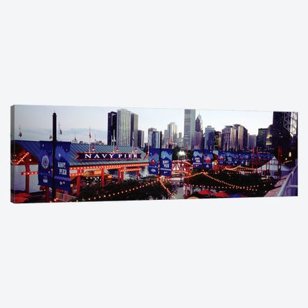 Amusement Park Lit Up At Dusk, Navy Pier, Chicago, Illinois, USA Canvas Print #PIM4936} by Panoramic Images Canvas Art