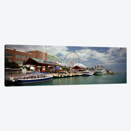Boats moored at a harbor, Navy Pier, Chicago, Illinois, USA Canvas Print #PIM4937} by Panoramic Images Canvas Artwork
