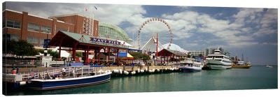 Boats moored at a harbor, Navy Pier, Chicago, Illinois, USA Canvas Art Print - Amusement Park Art