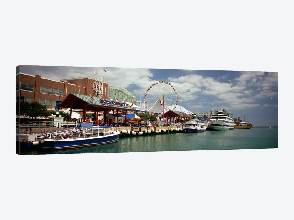 Boats moored at a harbor, Navy Pier, Chicago, Illinois, USA by Panoramic Images 1-piece Canvas Art