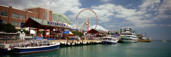 Ferris Wheels: Boats moored at a harbor, Navy Pier, Chicago, Illinois, USA by Panoramic Images