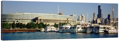 Boats Moored At A Dock, Chicago, Illinois, USA Canvas Art Print - Dock & Pier Art