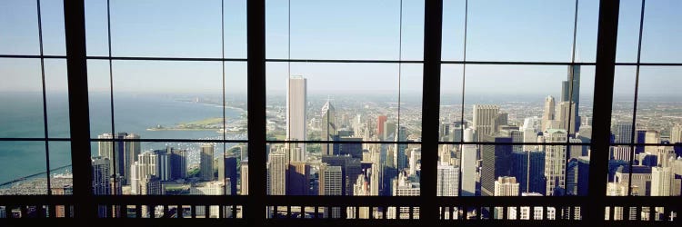 High angle view of a city as seen through a window, Chicago, Illinois, USA