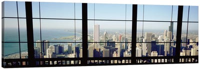 High angle view of a city as seen through a window, Chicago, Illinois, USA Canvas Art Print - Illinois Art
