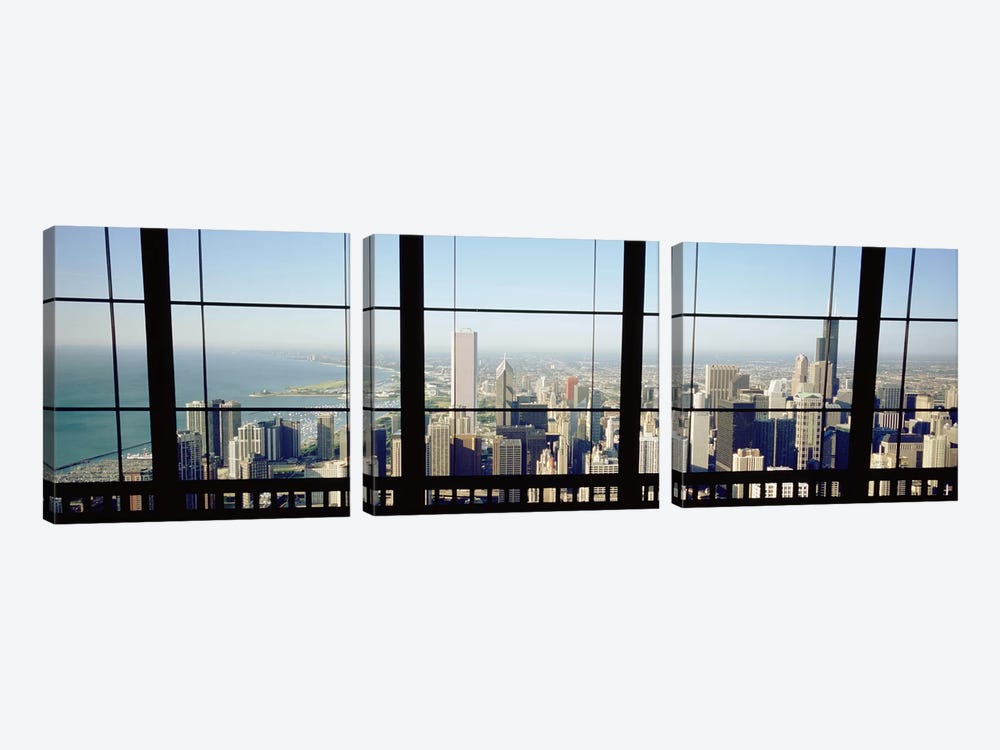 High angle view of a city as seen through a window, Chicago, Illinois, USA by Panoramic Images 3-piece Canvas Art