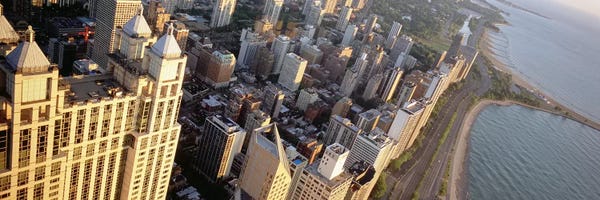 Chicago Skylines: High angle view of a highway along a lake, Lake Shore Drive, Chicago, Illinois, USA by Panoramic Images