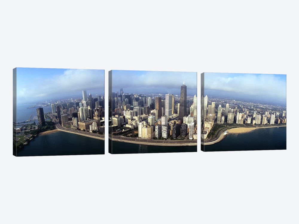 High angle view of buildings at the waterfront, Chicago, Illinois, USA by Panoramic Images 3-piece Canvas Print