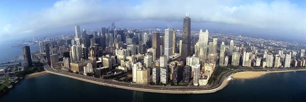 Chicago Skylines: High angle view of buildings at the waterfront, Chicago, Illinois, USA by Panoramic Images