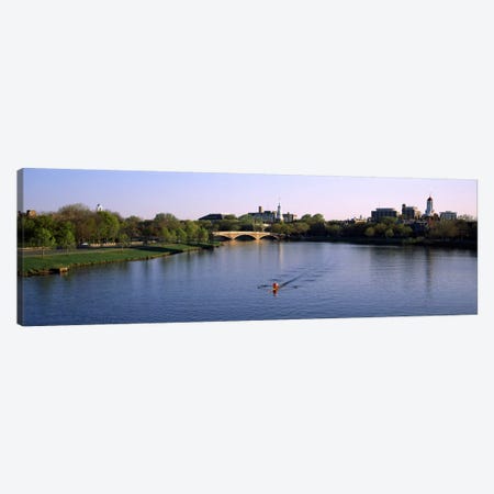 Boat in a river, Charles River, Boston & Cambridge, Massachusetts, USA Canvas Print #PIM494} by Panoramic Images Canvas Art