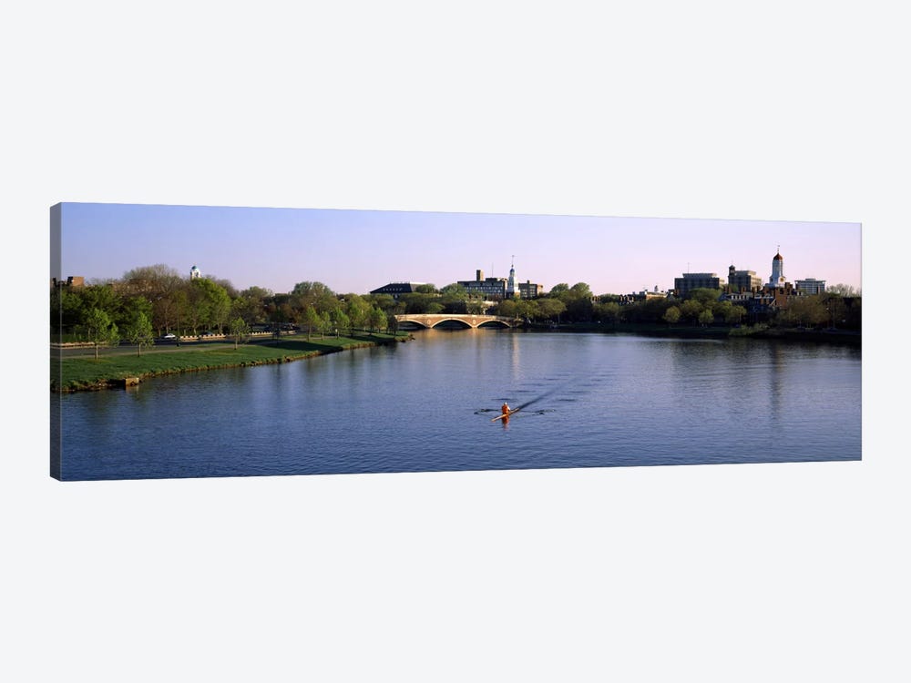 Boat in a river, Charles River, Boston & Cambridge, Massachusetts, USA by Panoramic Images 1-piece Canvas Wall Art