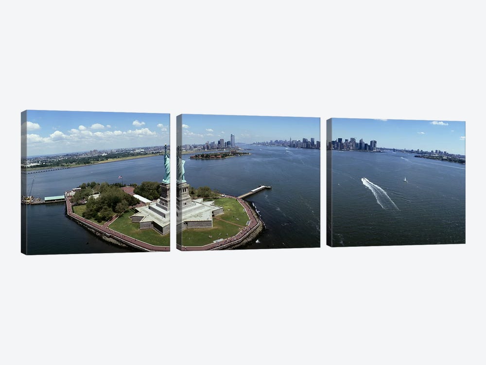 Aerial view of a statue, Statue of Liberty, New York City, New York State, USA #2 by Panoramic Images 3-piece Art Print