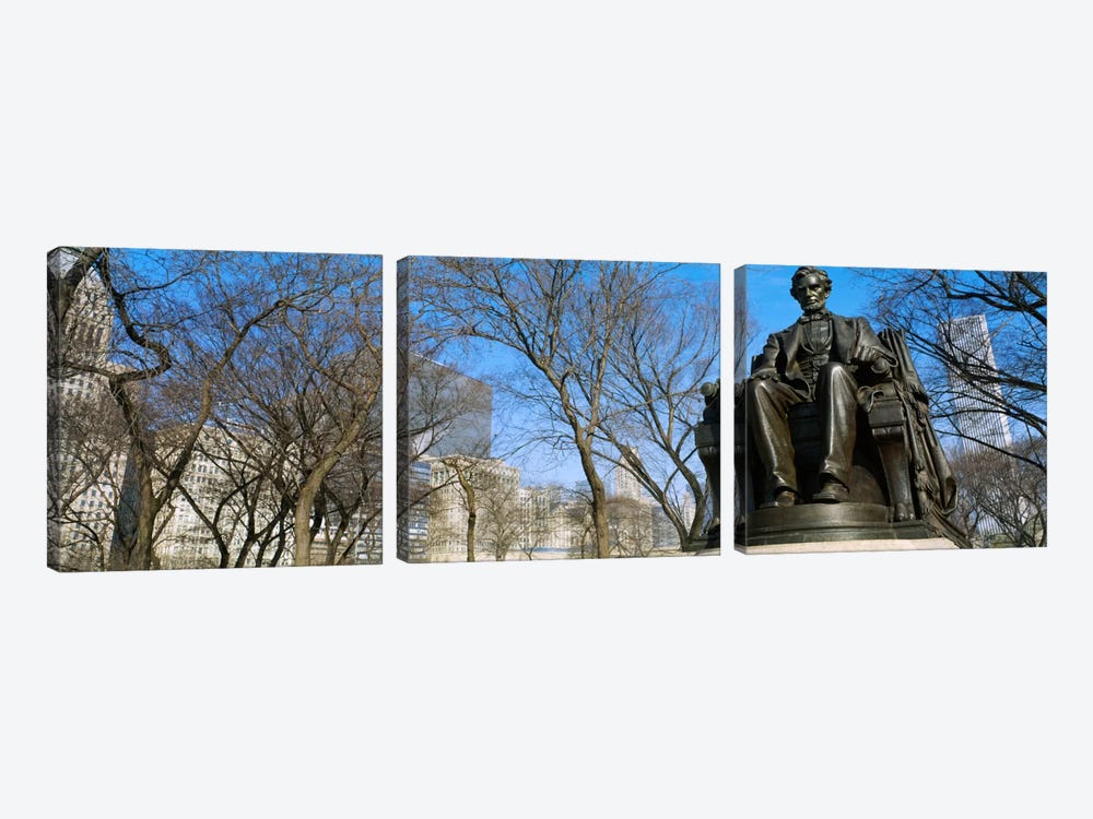Low angle view of a statue of Abraham Lincoln in a park, Grant Park, Chicago, Illinois, USA by Panoramic Images 3-piece Canvas Artwork