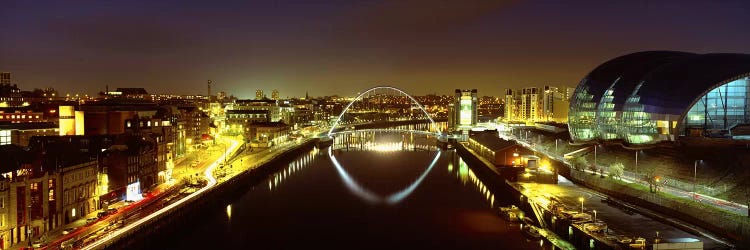 Nighttime Illumination, Gateshead Millennium Bridge, Northumberland, England, United Kingdom